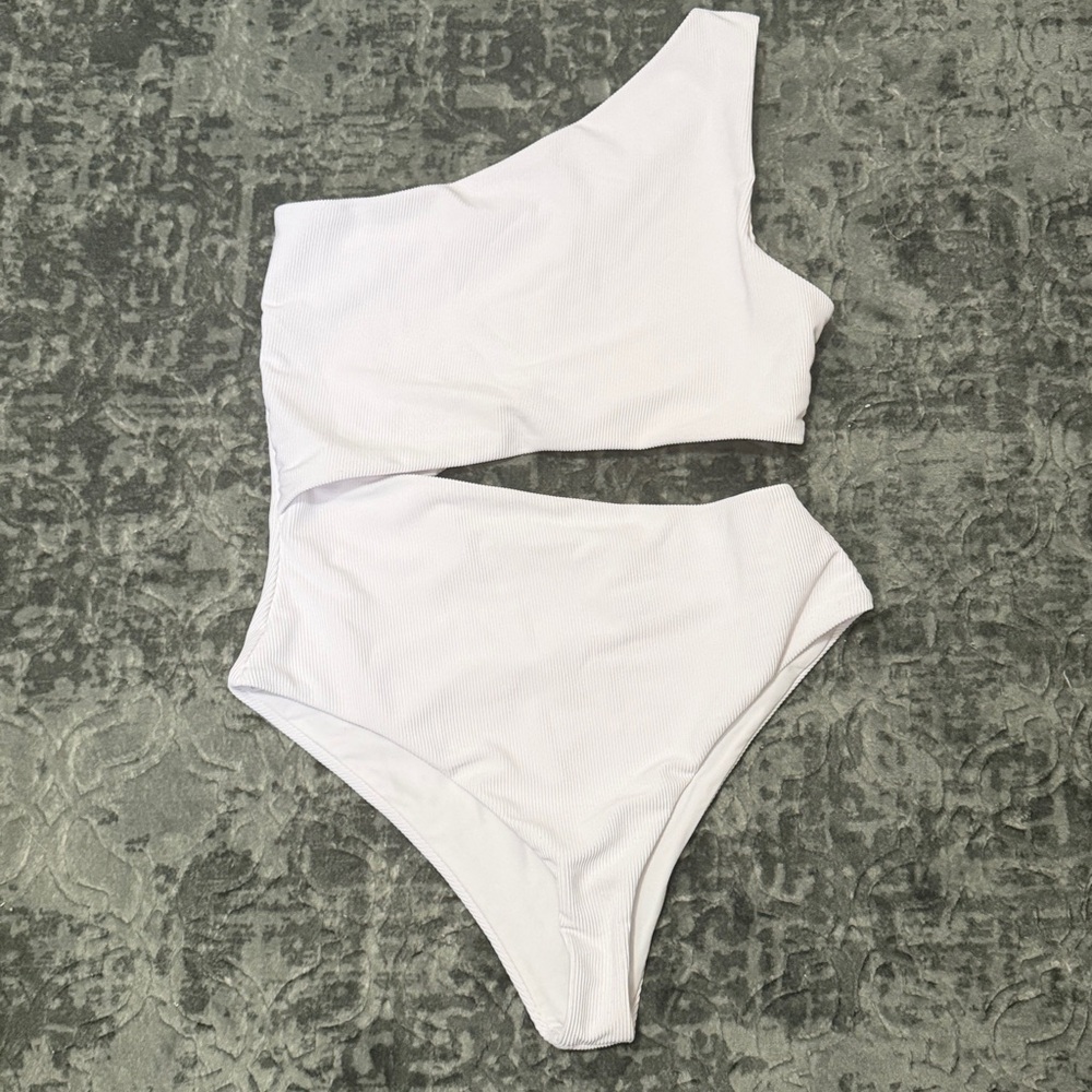Beach Riot White One-Shoulder Ribbed One-Piece Swimsuit